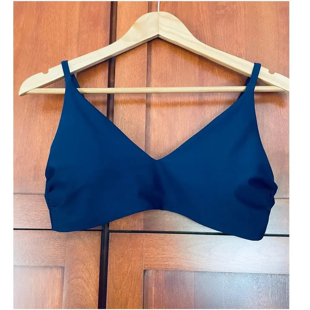 Quince Italian V-Neck Bikini Swim Top Deep Navy Blue Size XL NEW
